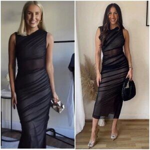 Zara Tulle Mixed Maxi Dress Black Grey Size Medium Blogger Fav